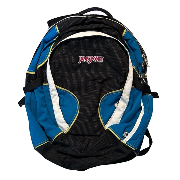 Jansport Black Blue Backpack With 4 Zipper Compartments - Picture 1 of 6